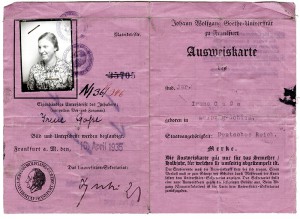 Studentenausweis von Irene Block aus dem Jahr ihrer Immatrikulation 1935. © Universitätsarchiv der Johann Wolfgang Goethe-Universität Frankfurt/Main